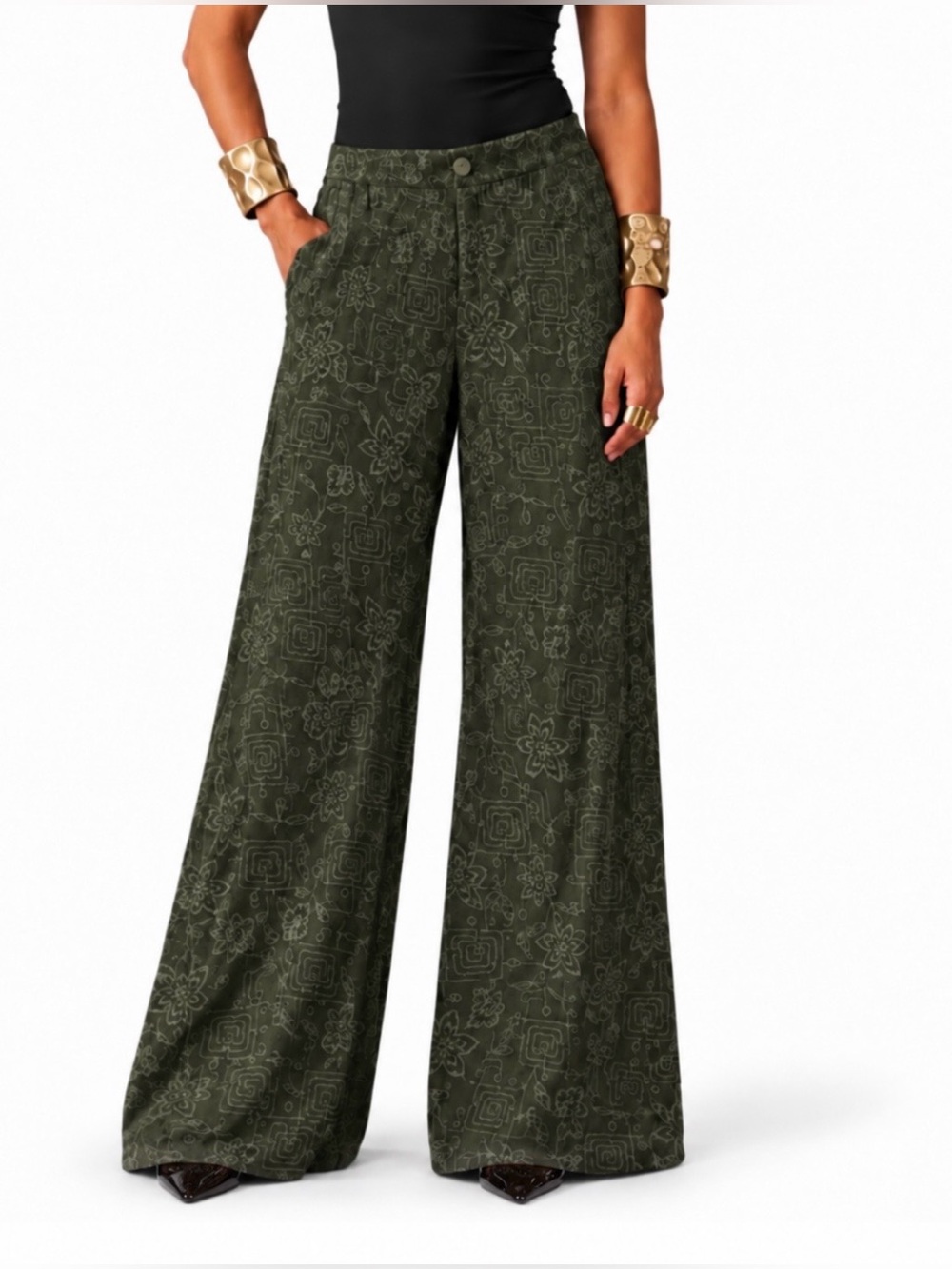 New🌺$375 Johnny Was Nena Palazzo Pants Rosin Allover Embroidered Wide Leg Size S